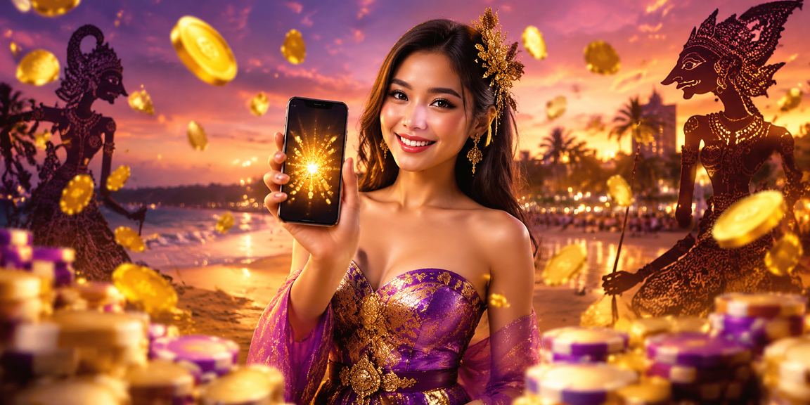 Pemain mobile casino di tepi pantai mengakses akun dengan smartphone