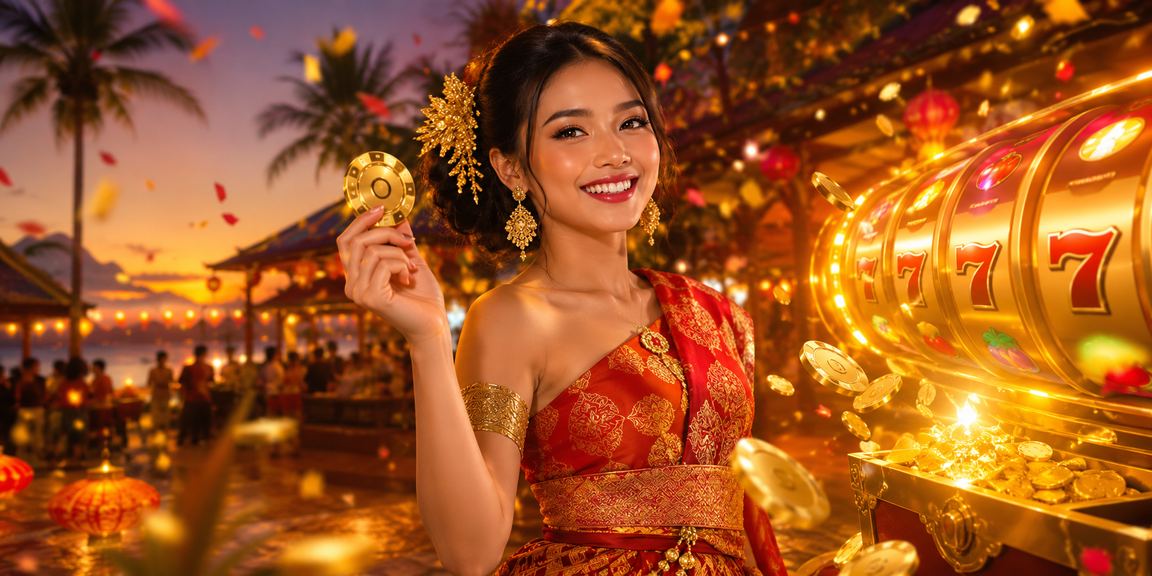 Tampilan permainan slot di pasar malam Vietnam dengan pencahayaan neon yang meriah